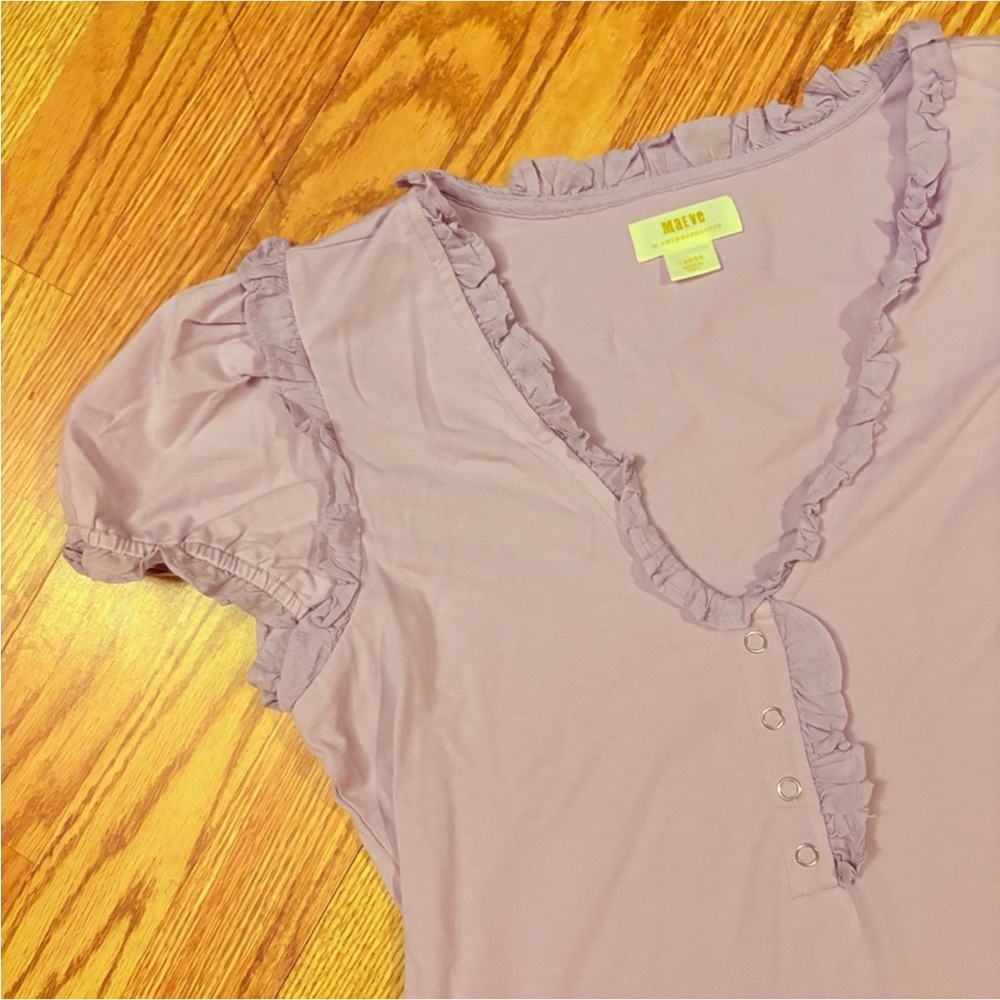 Anthropologie Mauve Lilac Ruffle Accent Blouse Size Large - Picture 8 of 10